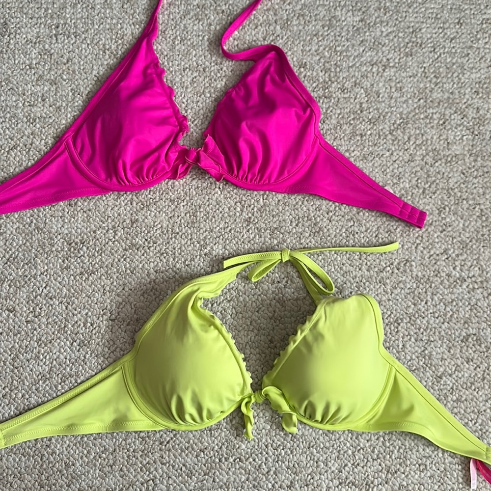Victoria’s Secret Halter Padded 36D Bikini Tops Pink Green